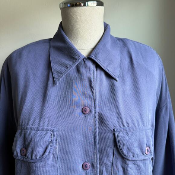 Silk Land 100% Silk Button Front Blouse Purple Blue Vintage 80s 90s Size 8 - Picture 5 of 7